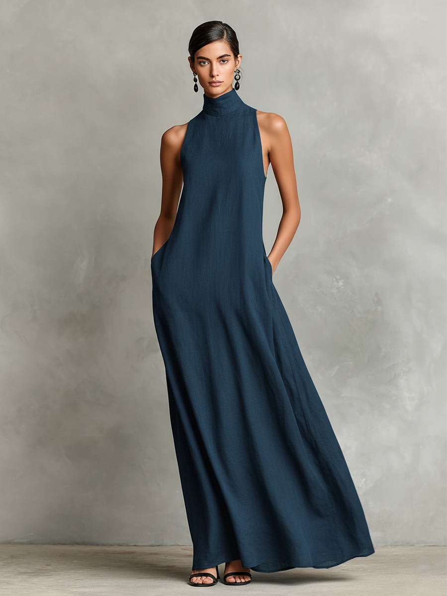 Vestido Maxi con Bolsillos Laterales