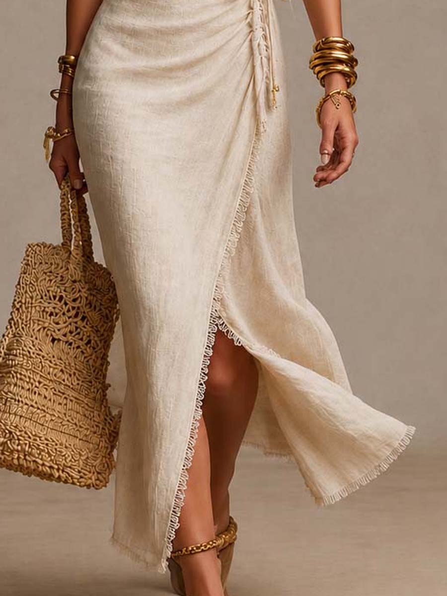Vestido cómodo de verano envolvente de lino