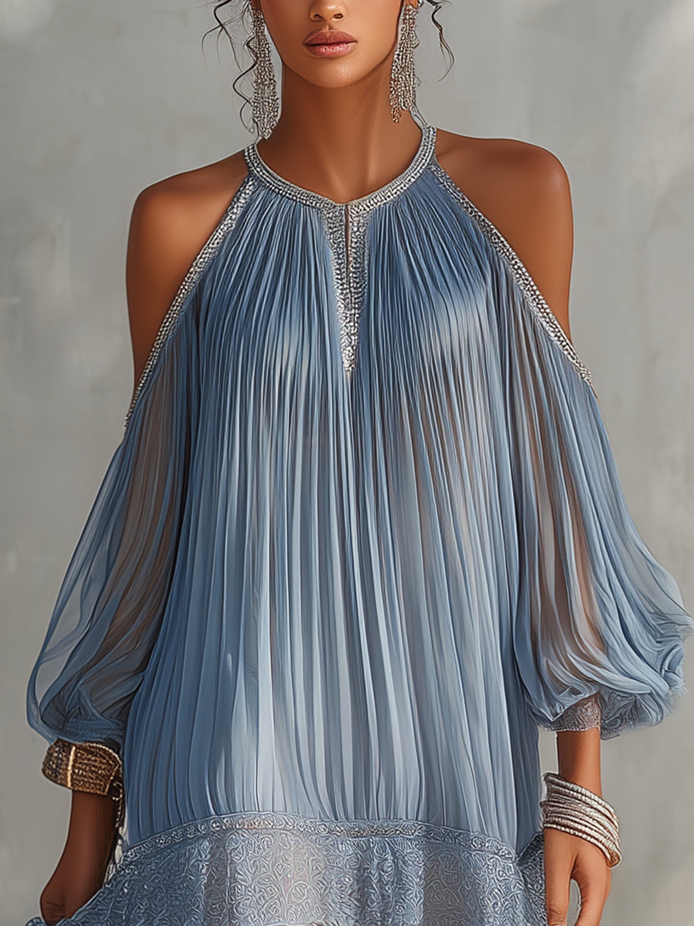 LEA | MINI VESTIDO AZUL CON HOMBROS DESCUBIERTOS