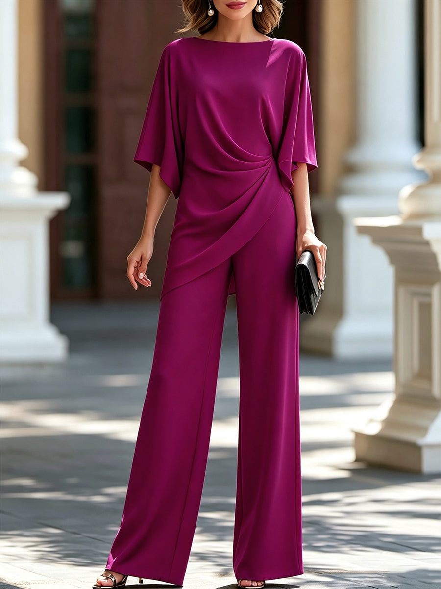 Moni | Conjunto de Blusa con Cintura Drapada y Pantalones de Pierna Ancha