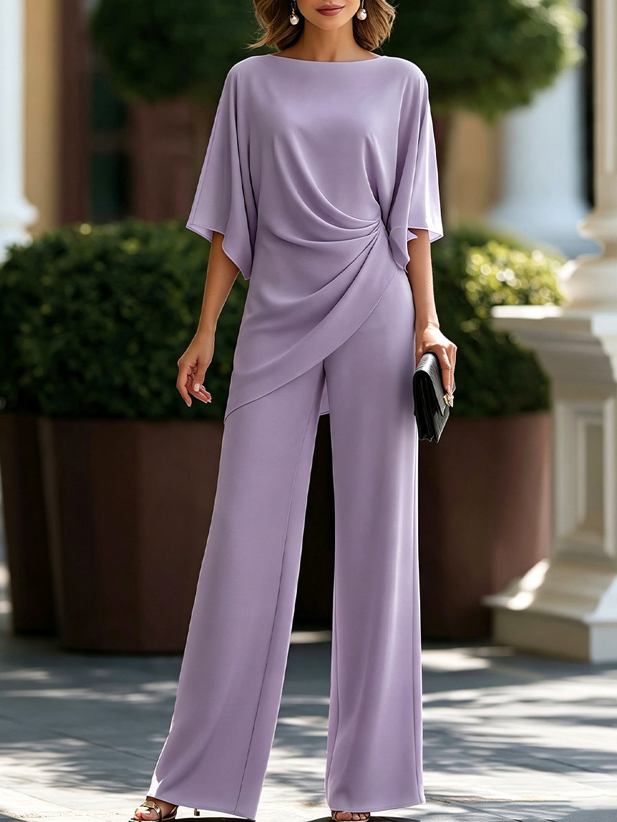 Moni | Conjunto de Blusa con Cintura Drapada y Pantalones de Pierna Ancha