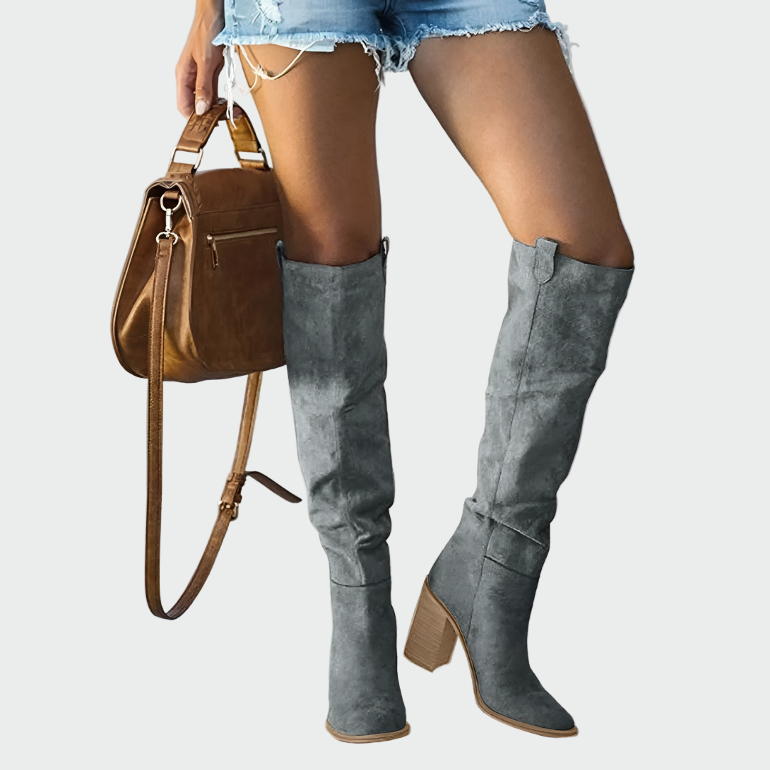 Botas altas de mujer estilo Western en ante marrón