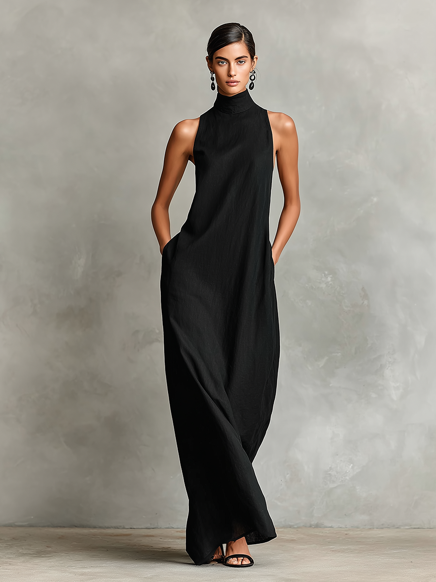 Vestido Maxi con Bolsillos Laterales