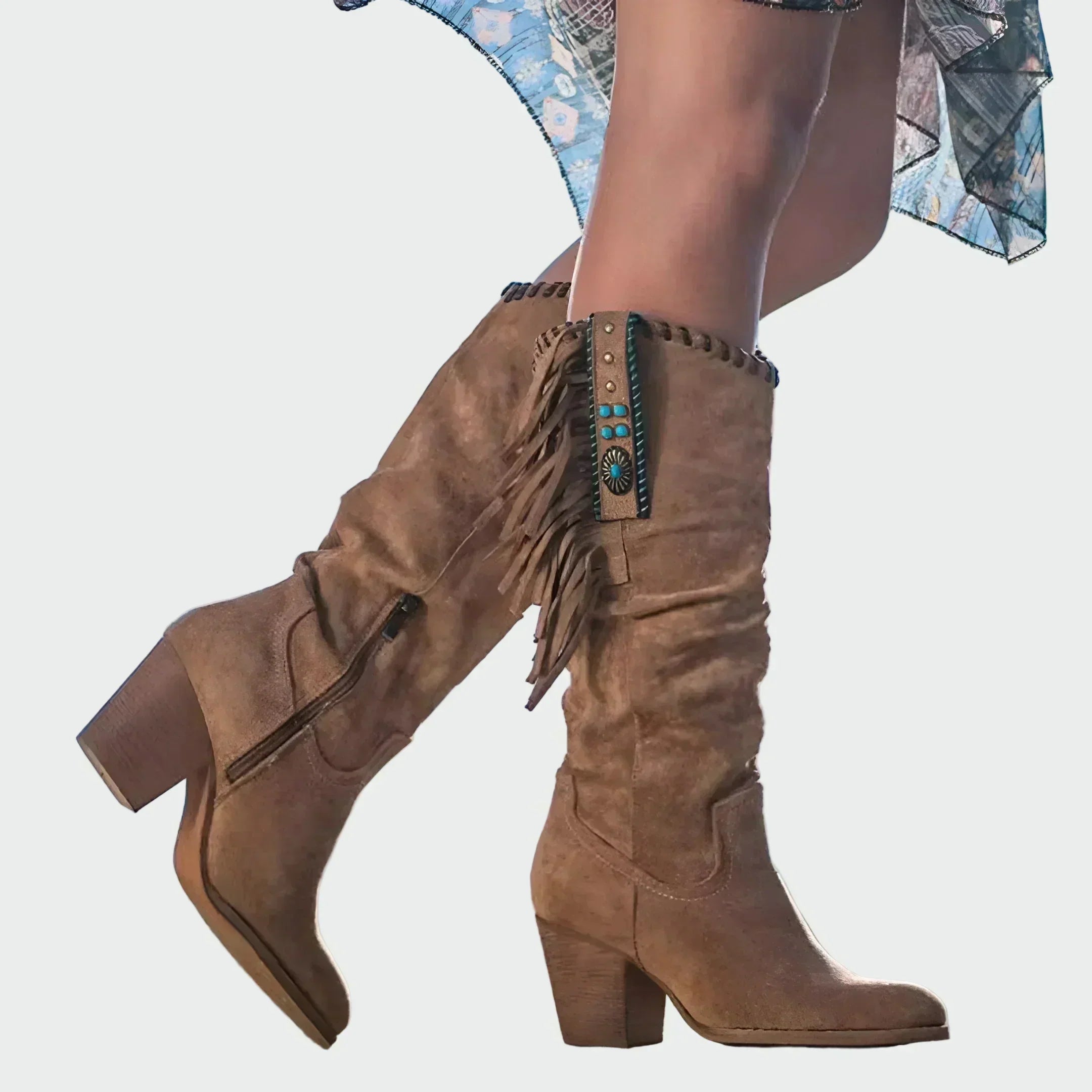Botas Cowboy Boho para Mujer con Flecos y Tacón Medio