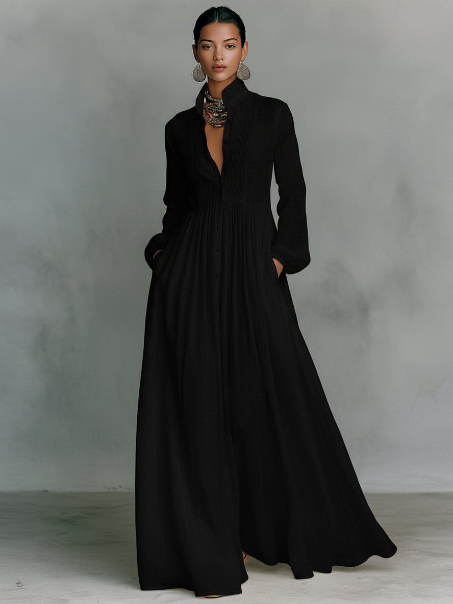 Vestido Maxi de Manga Larga con Cuello Alto