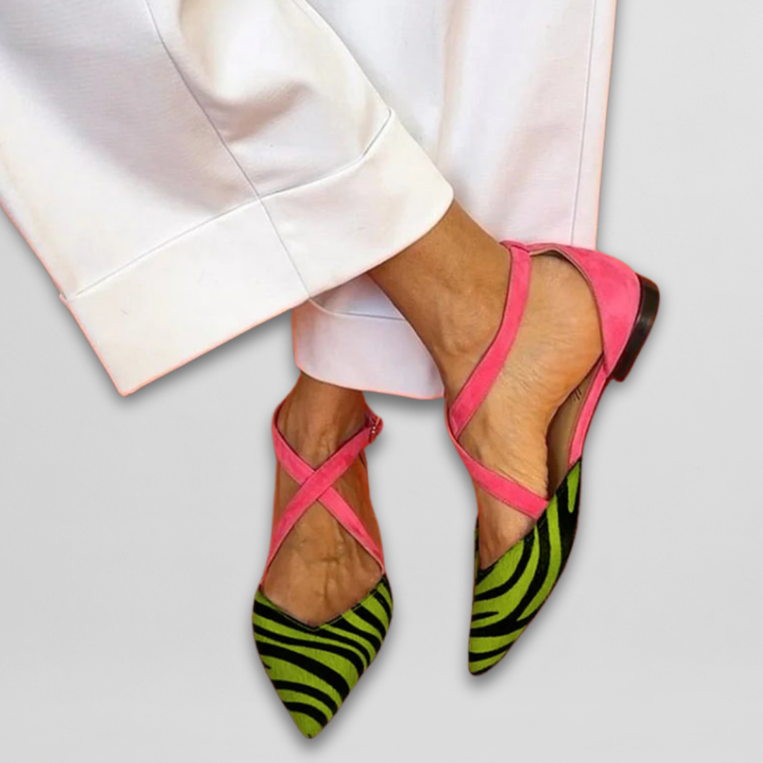 Bailarinas de verano con tacón bajo y estampado de cebra