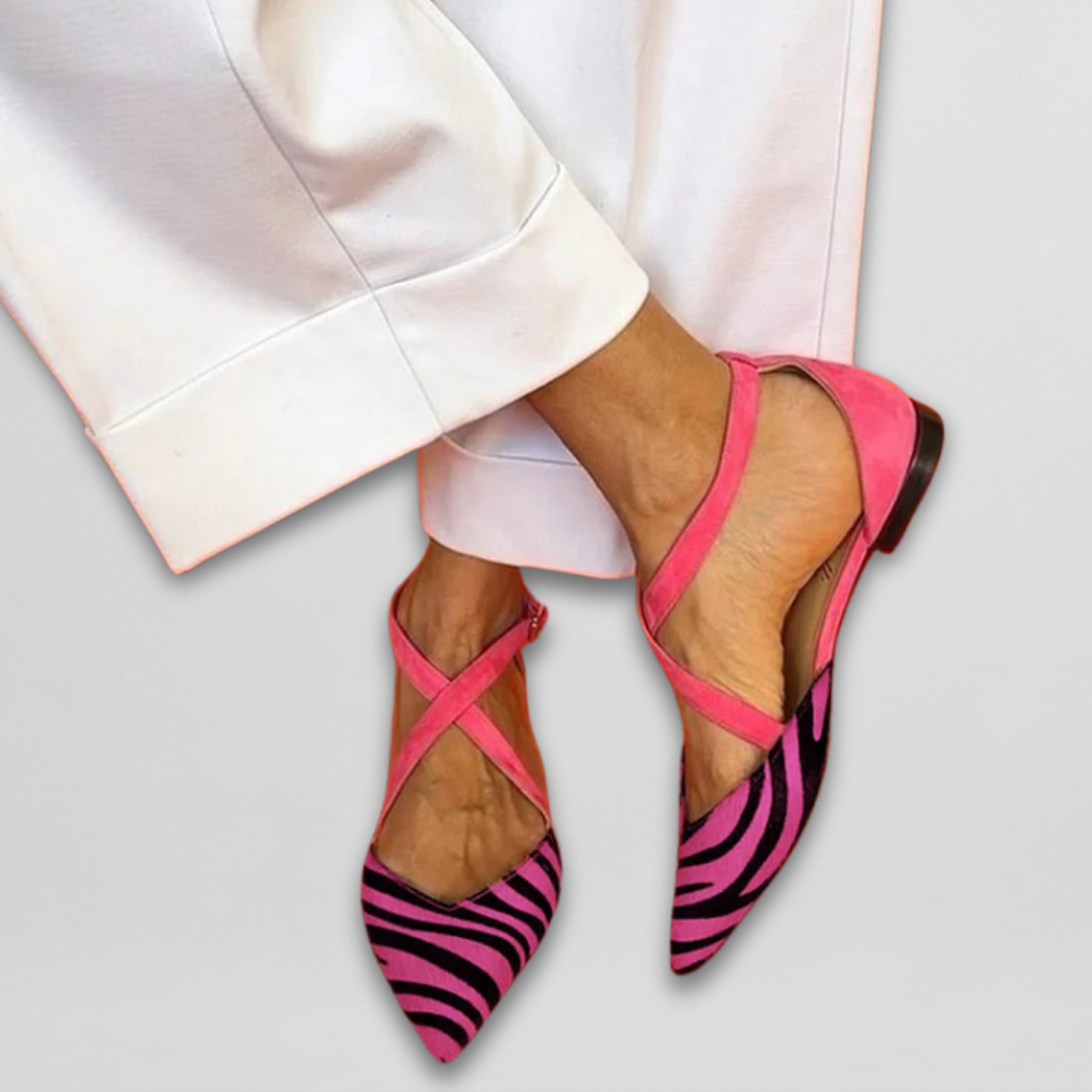 Bailarinas de verano con tacón bajo y estampado de cebra
