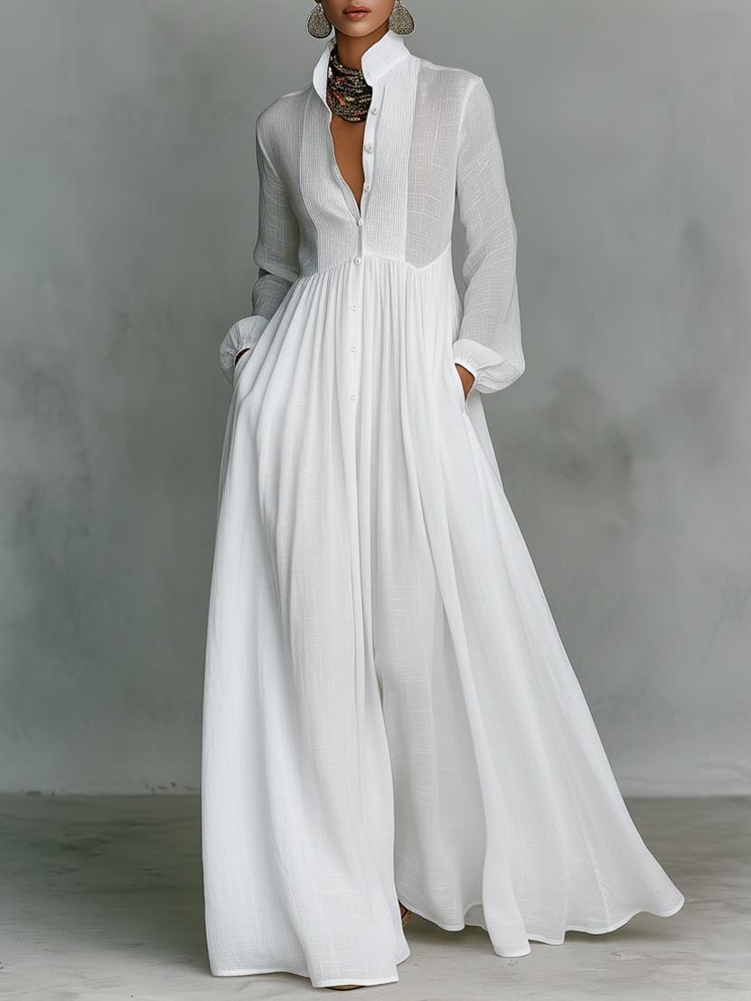 Vestido Maxi de Manga Larga con Cuello Alto