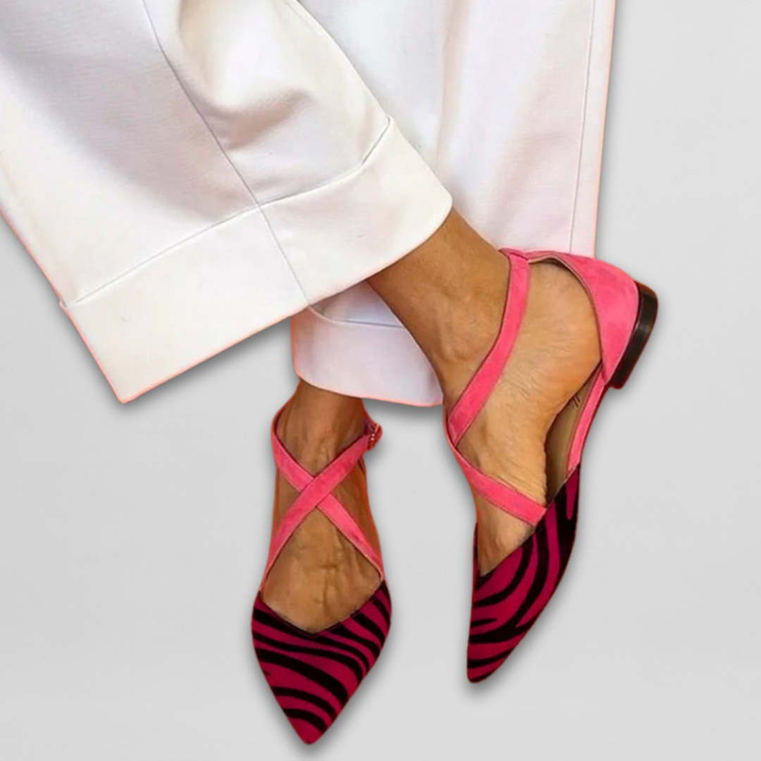 Bailarinas de verano con tacón bajo y estampado de cebra