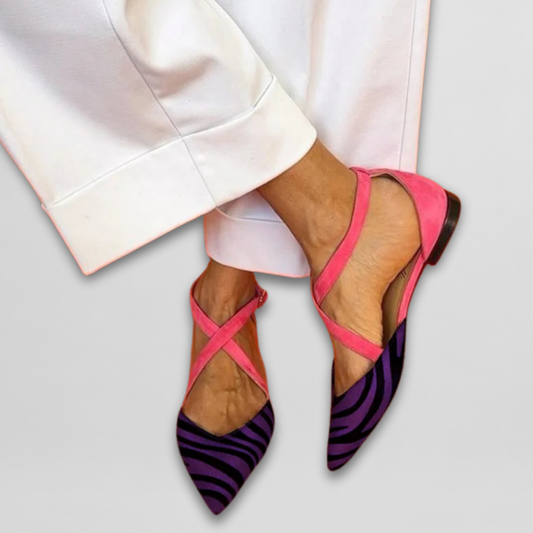 Bailarinas de verano con tacón bajo y estampado de cebra