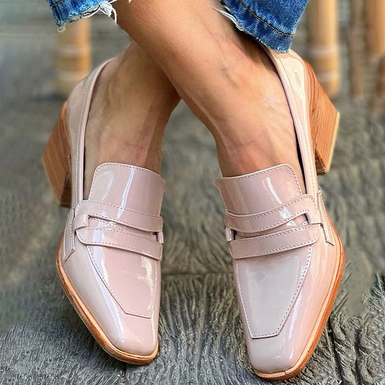 Vega | Mocasines con Tacón Ancho Brillante