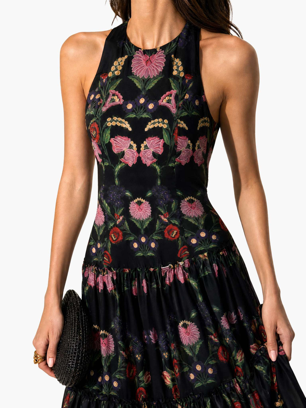 Alexia | Vestido Maxi Fluido de Chiffón Impreso sin Espalda Elegante