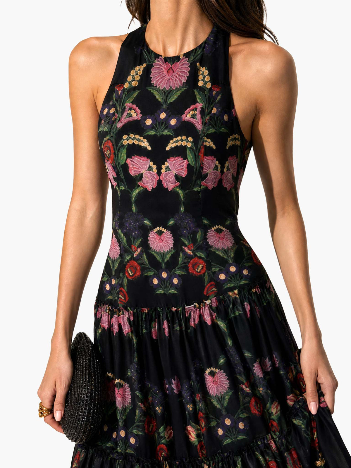 Alexia | Vestido Maxi Fluido de Chiffón Impreso sin Espalda Elegante