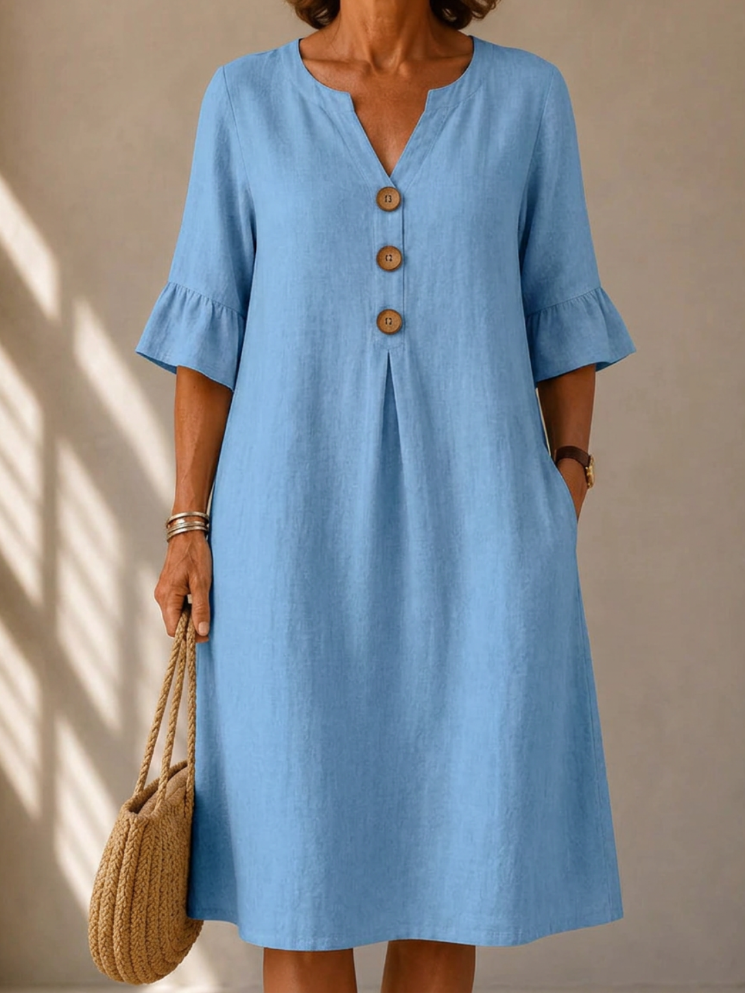 Lina | Vestido con Botones y Pliegues en Caja