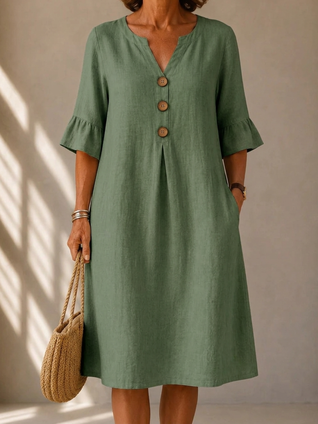 Lina | Vestido con Botones y Pliegues en Caja