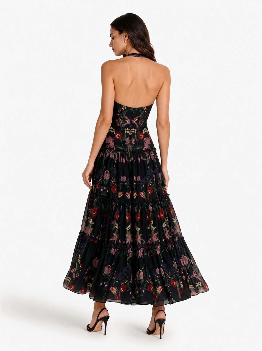 Alexia | Vestido Maxi Fluido de Chiffón Impreso sin Espalda Elegante