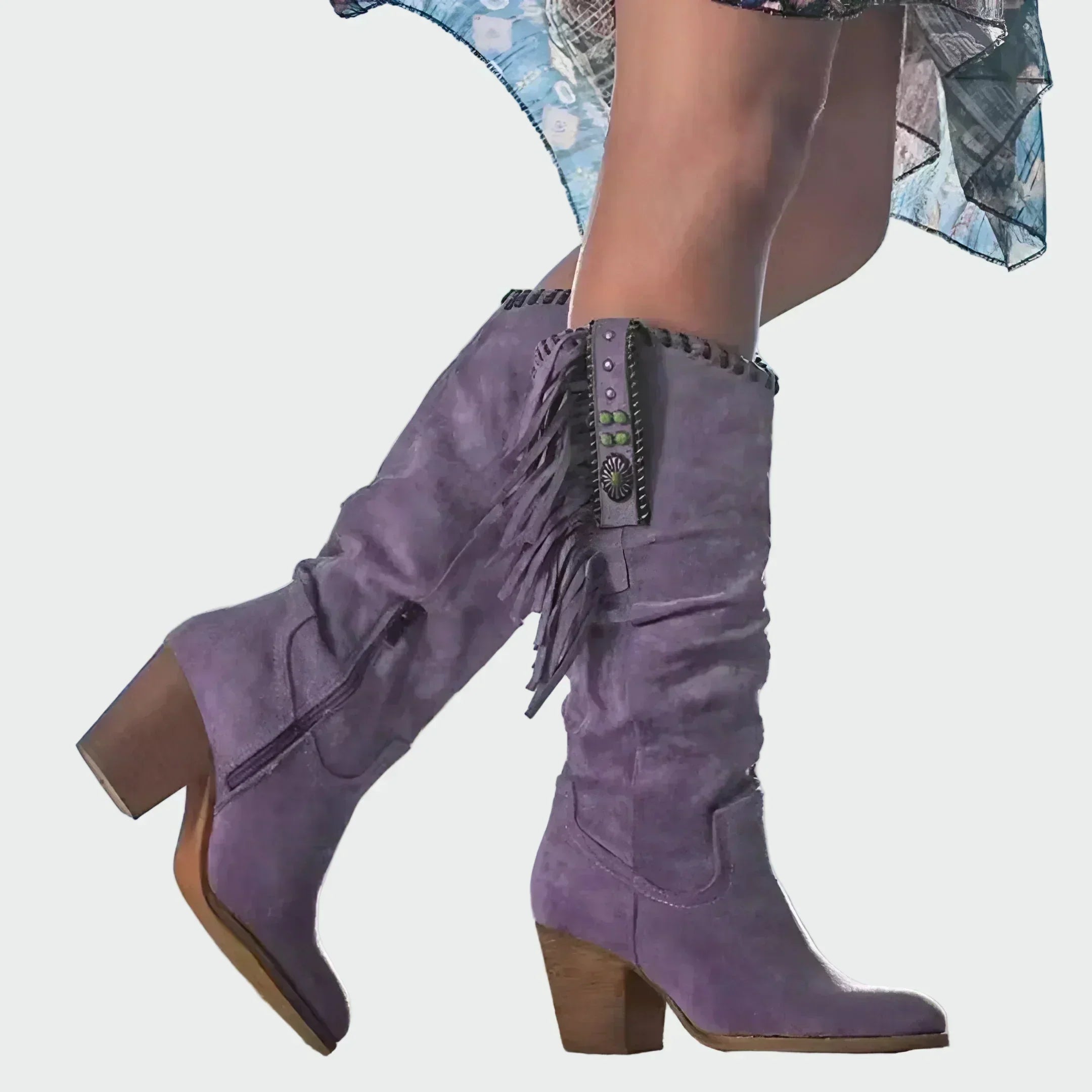Botas Cowboy Boho para Mujer con Flecos y Tacón Medio