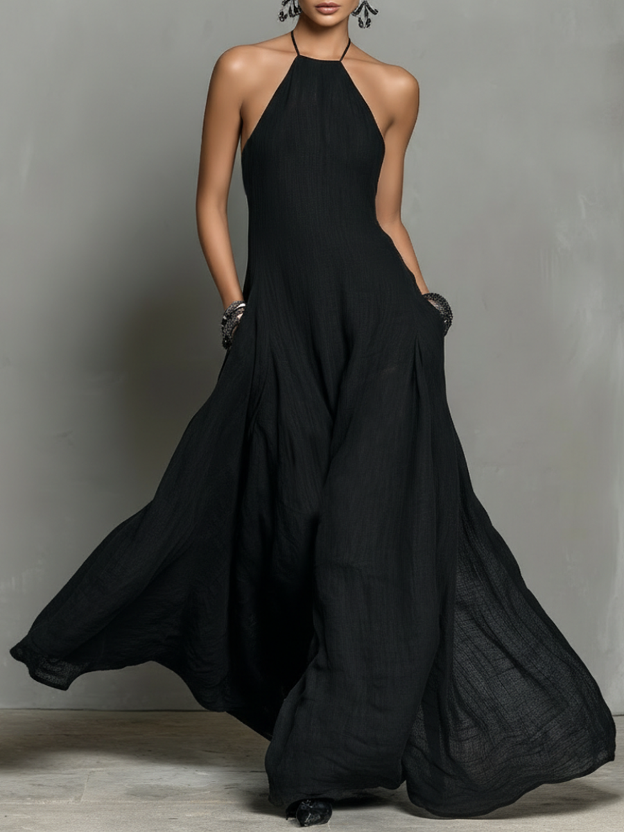 Vestido Maxi de Mezcla de Lino con Cuello Halter