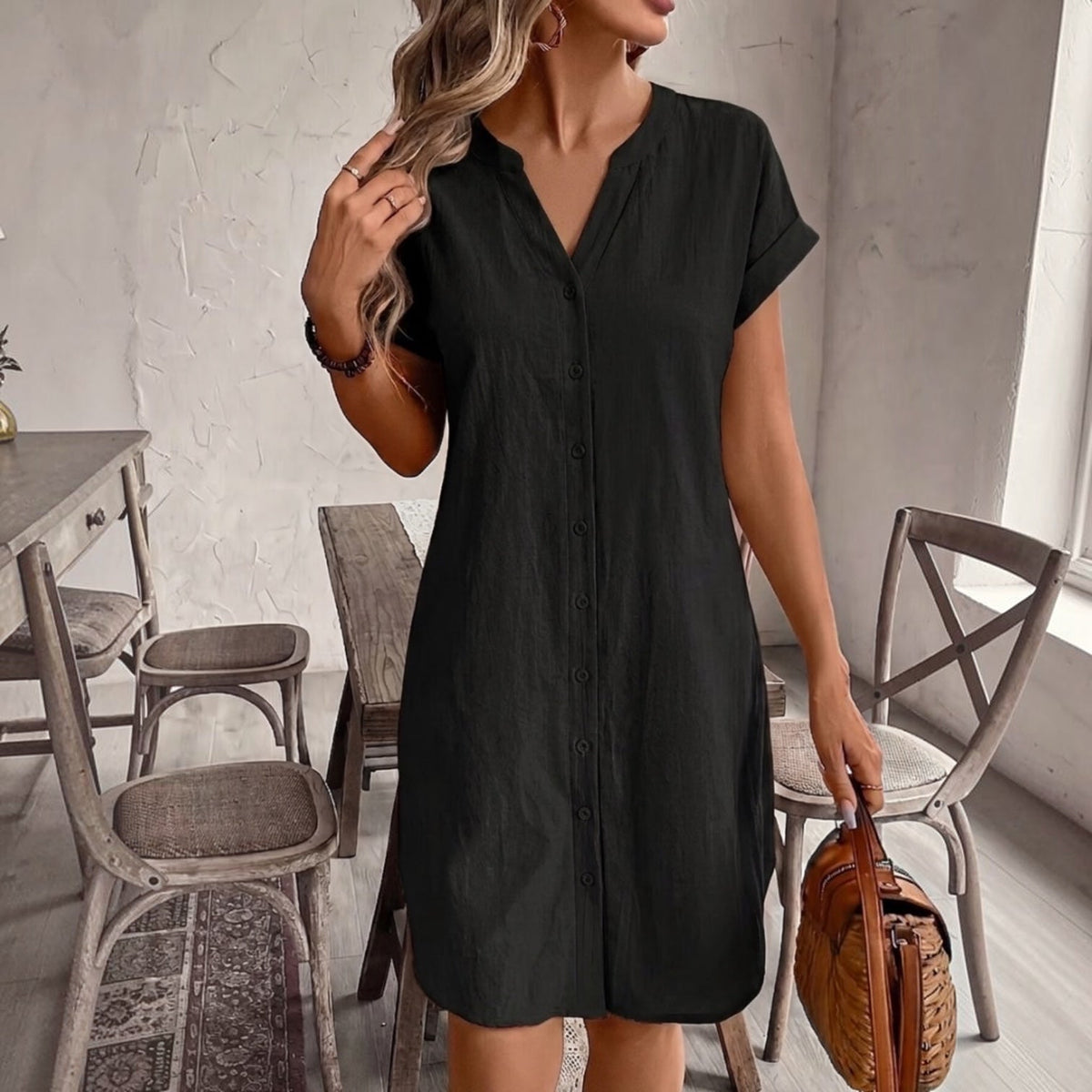 Tess™ | Vestido camisa de lino elegante y cómodo