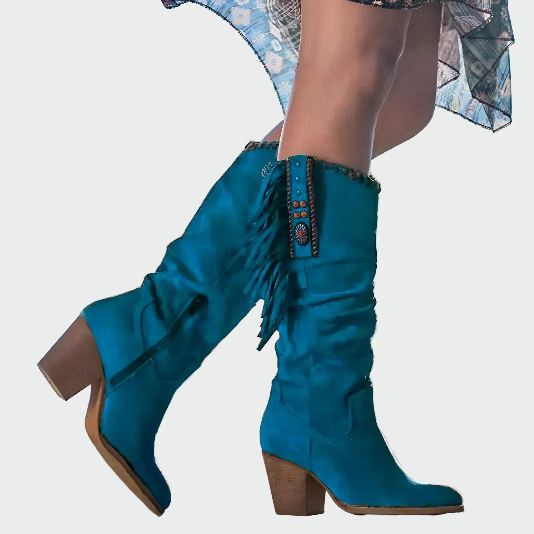 Botas Cowboy Boho para Mujer con Flecos y Tacón Medio