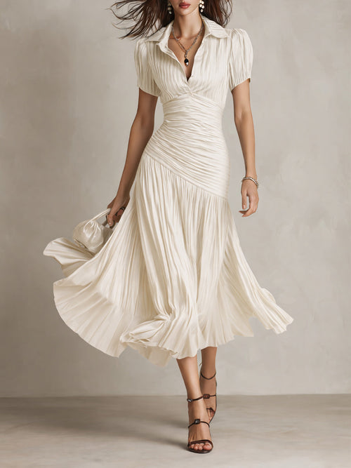Adriana - Vestido Midi de Satén a Rayas Retro