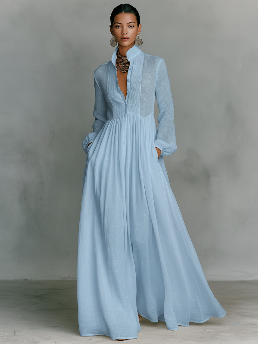Vestido Maxi de Manga Larga con Cuello Alto