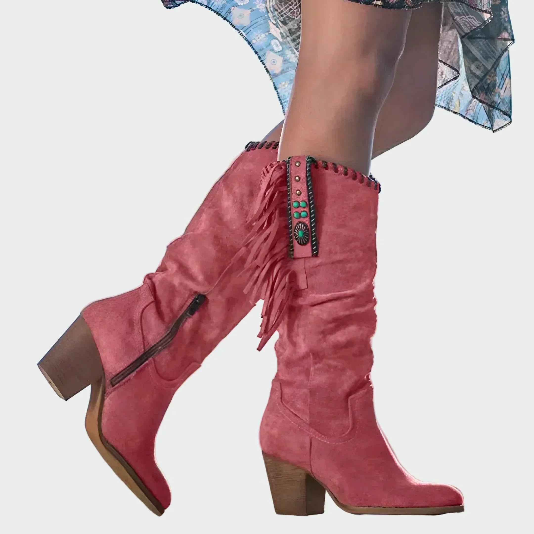 Botas Cowboy Boho para Mujer con Flecos y Tacón Medio