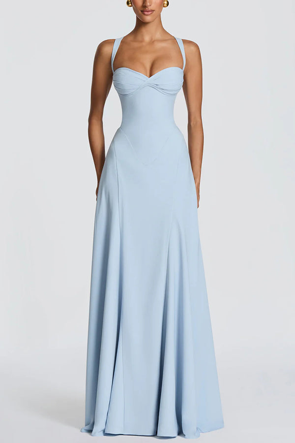 Iria | Vestido Maxi de Chifón Irie con Escote Corazón y Tirantes Ajustables con Lazo en la Espalda