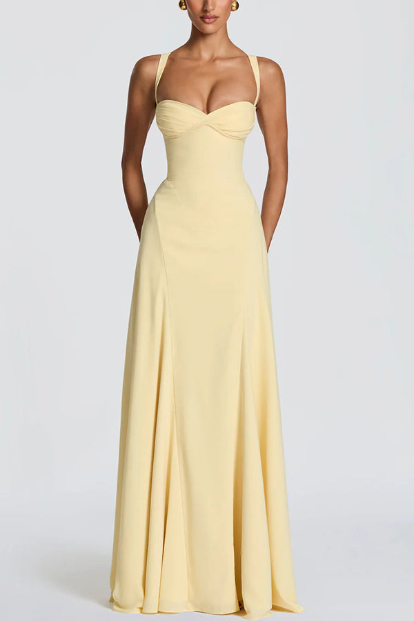Iria | Vestido Maxi de Chifón Irie con Escote Corazón y Tirantes Ajustables con Lazo en la Espalda