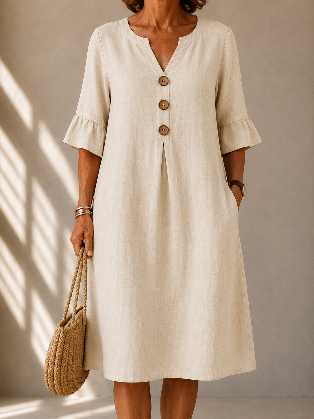 Lina | Vestido con Botones y Pliegues en Caja