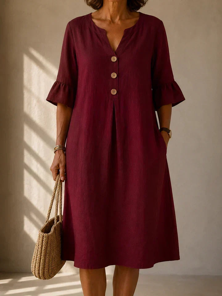 Lina | Vestido con Botones y Pliegues en Caja