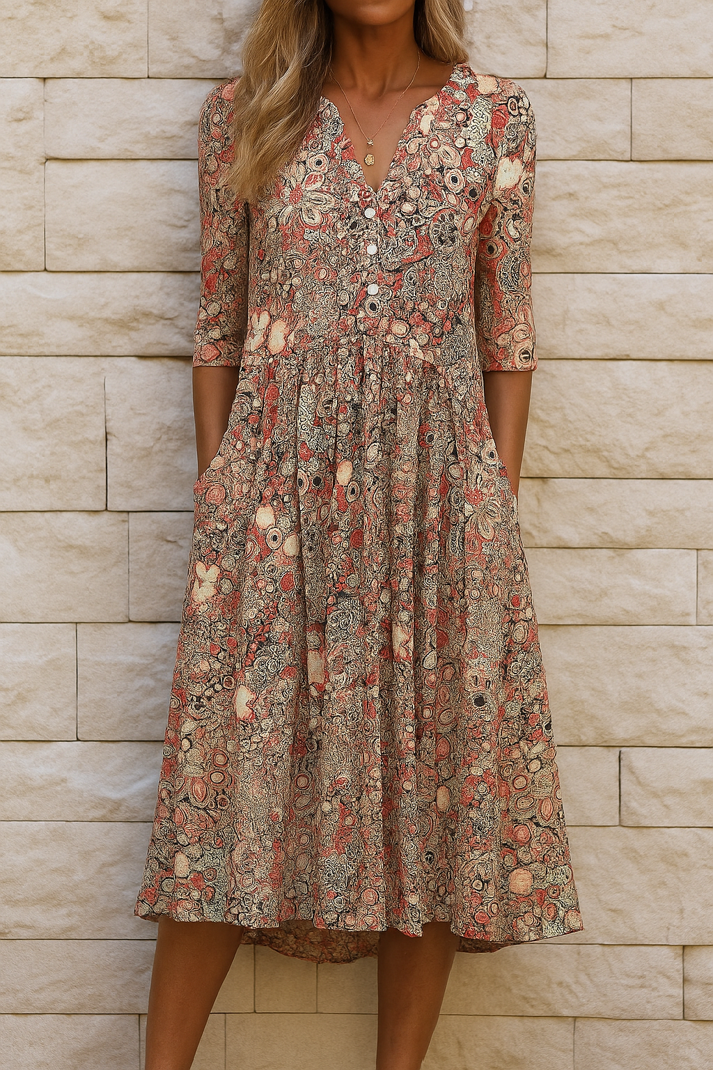 Élise | Vestido midi estampado con escote en V