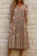 Élise | Vestido midi estampado con escote en V