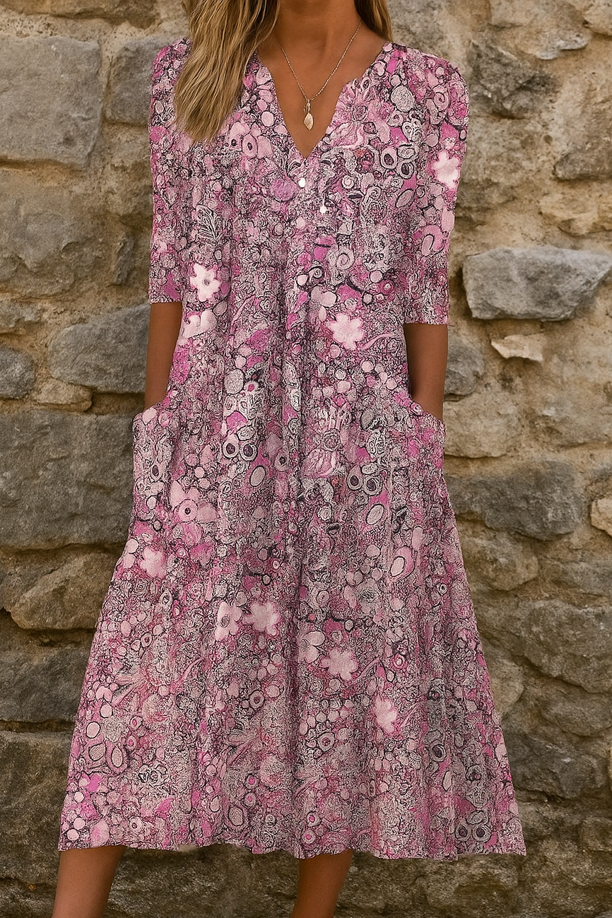 Élise | Vestido midi estampado con escote en V