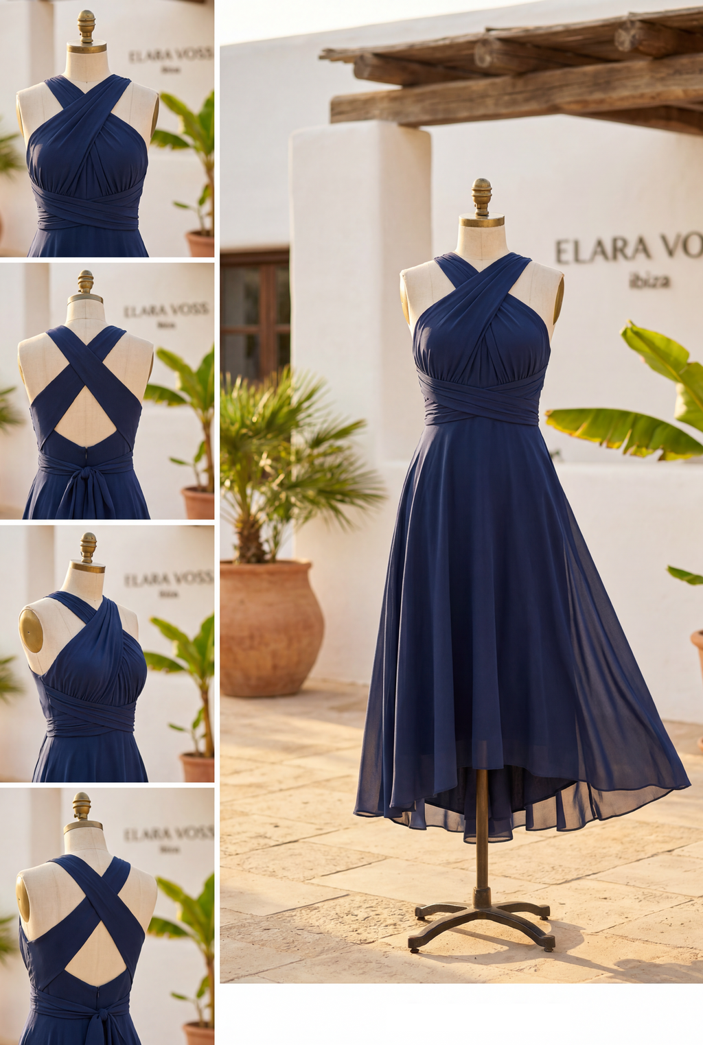 El Murano | Vestido azul marino multiposición con falda asimétrica