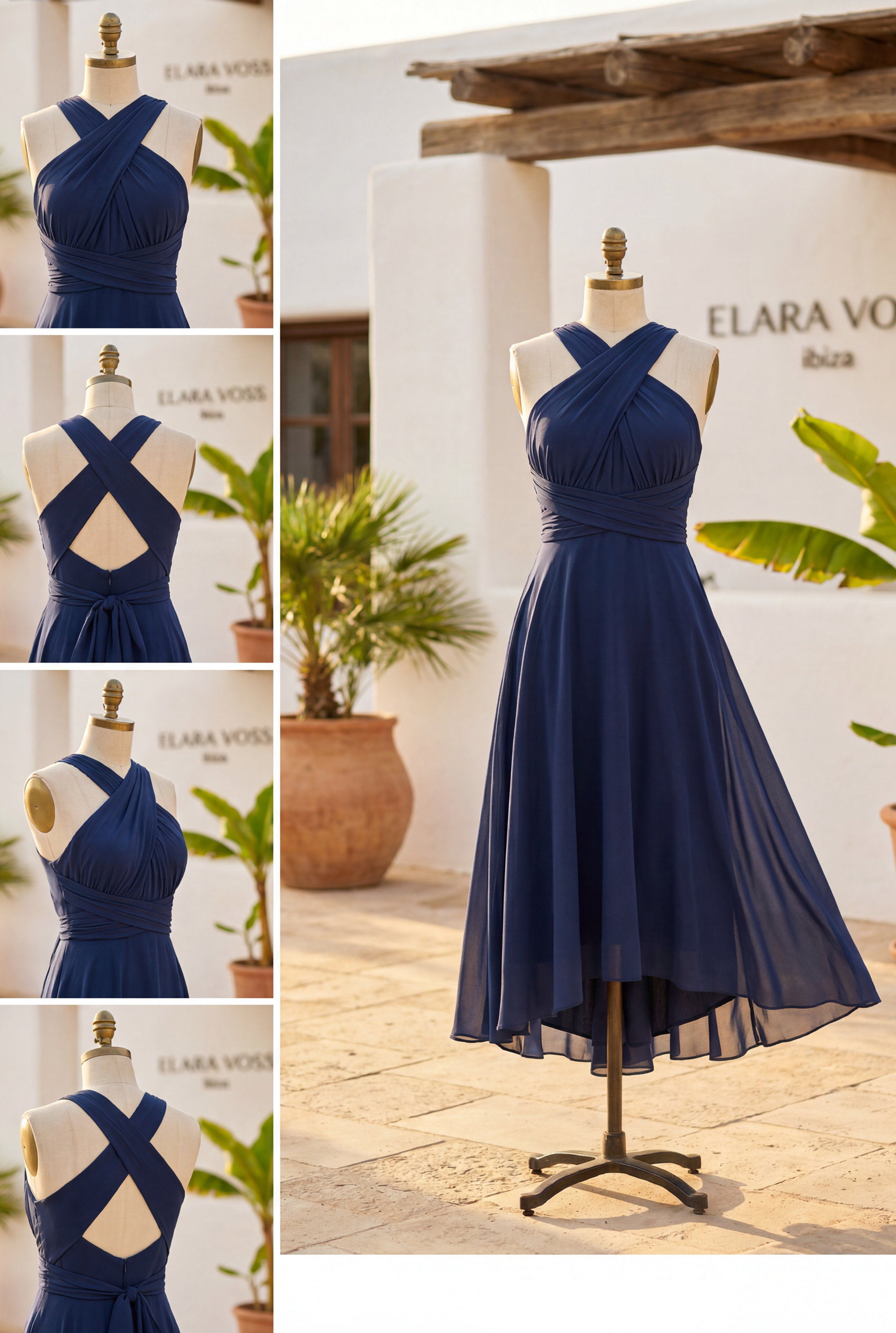 El Murano | Vestido azul marino multiposición con falda asimétrica