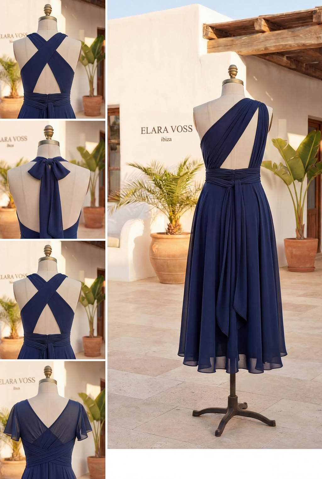 El Murano | Vestido azul marino multiposición con falda asimétrica