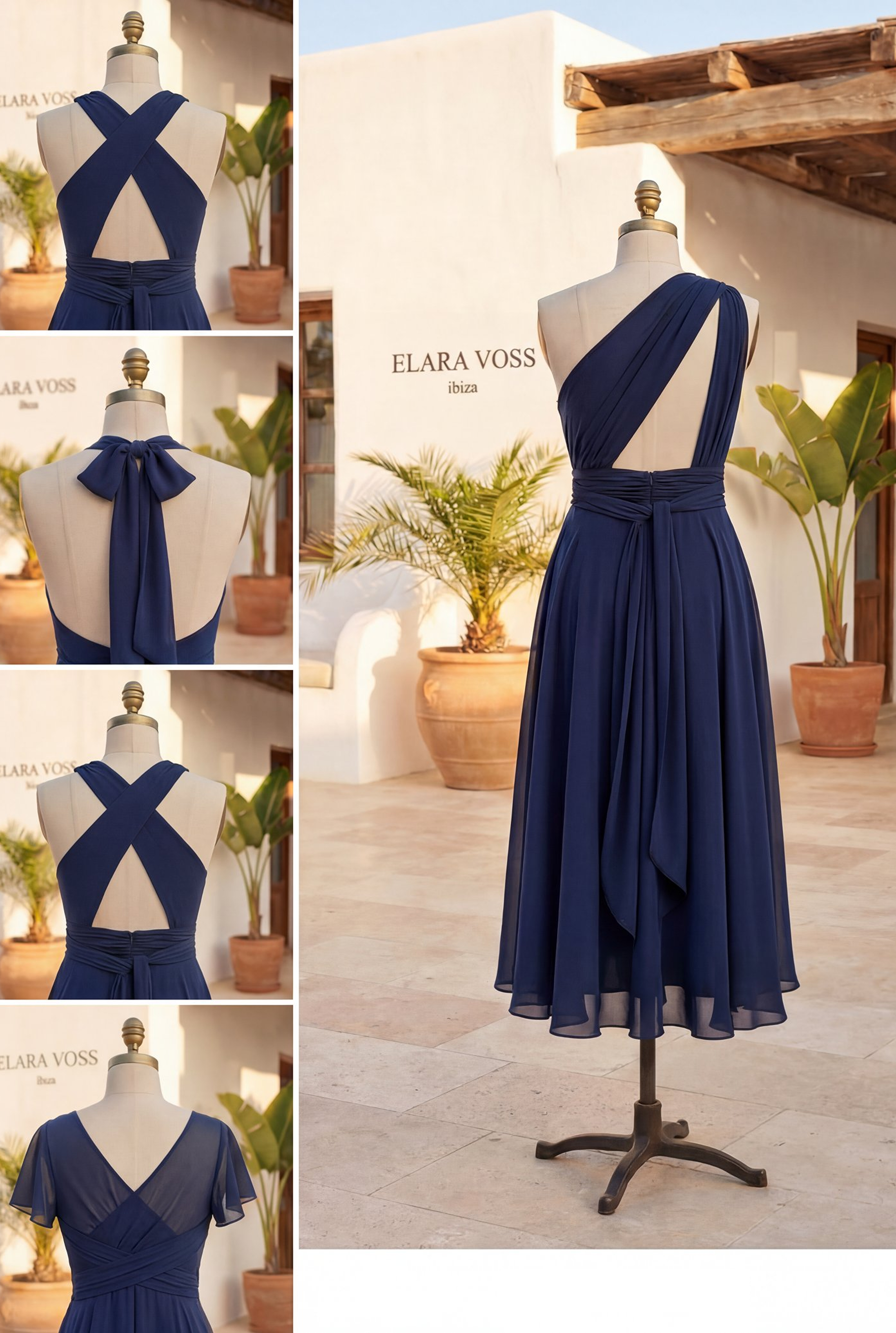 El Murano | Vestido azul marino multiposición con falda asimétrica