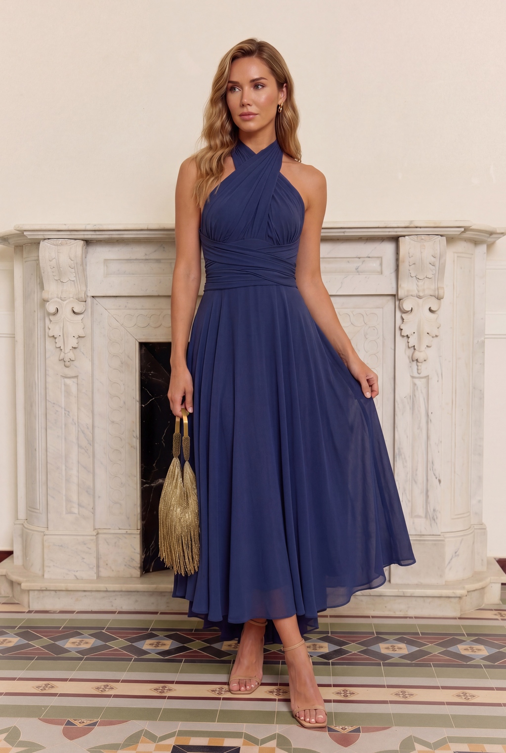 El Murano | Vestido azul marino multiposición con falda asimétrica