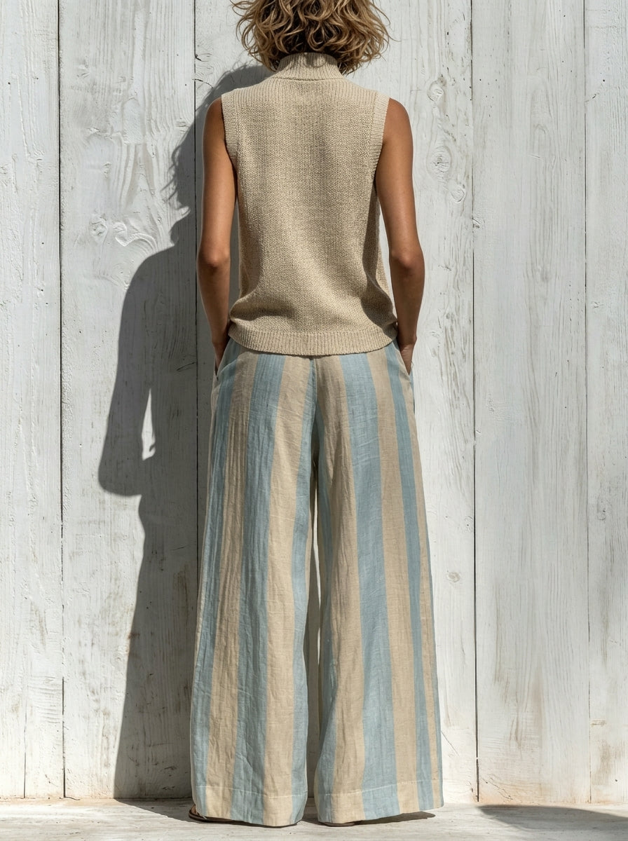 Sofía | Conjunto Elegante en Tejido Fluido: Top y Pantalones Palazzo a Rayas
