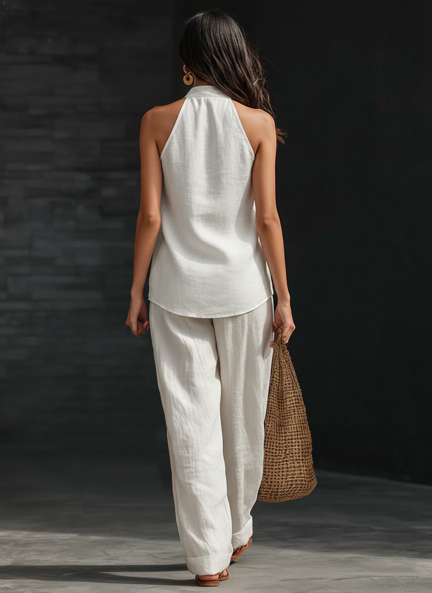 Conjunto sin mangas y pantalón ancho