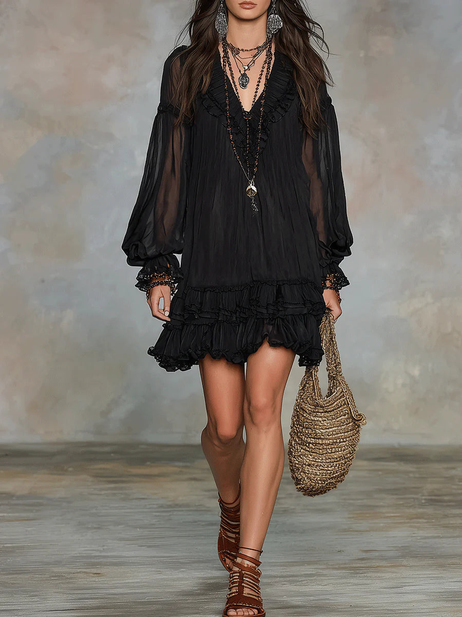 Elisa | Mini vestido negro con escote en V