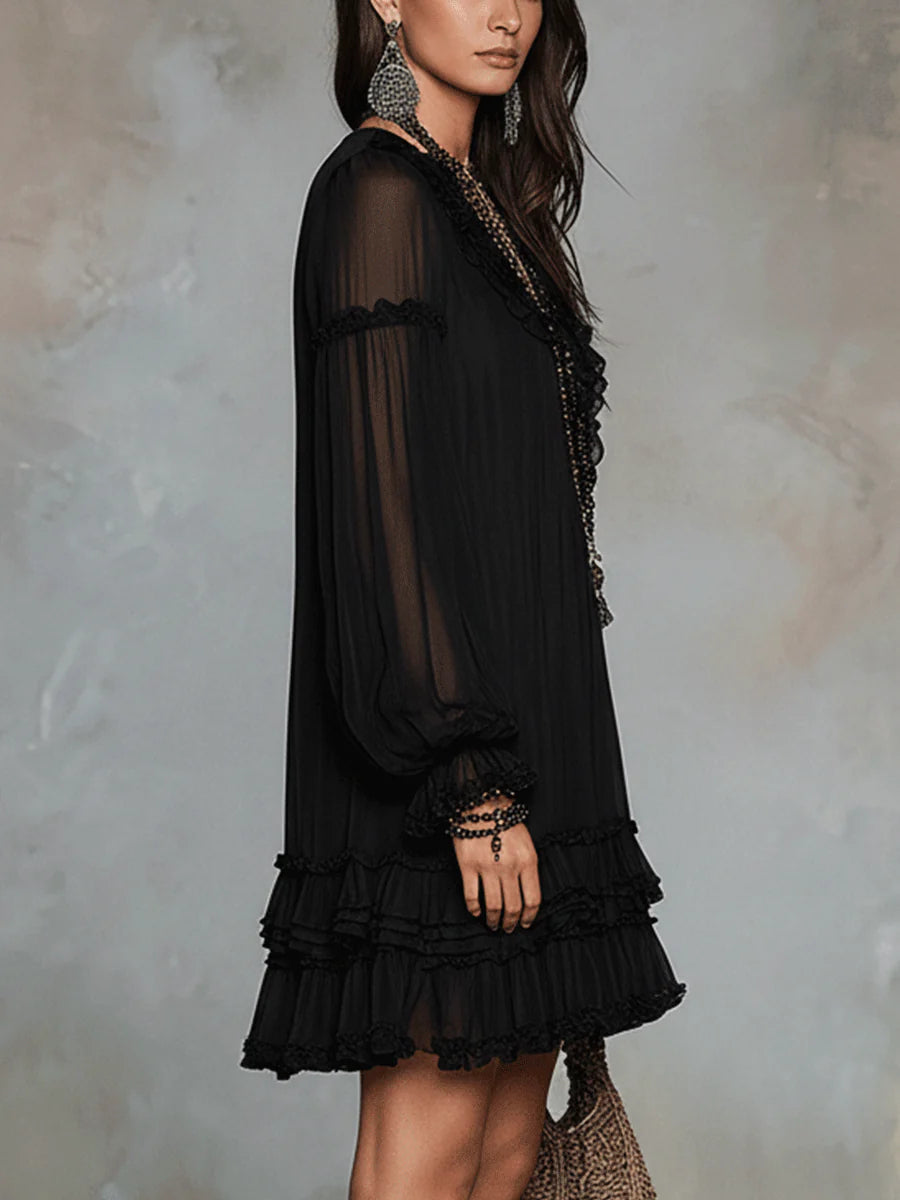 Elisa | Mini vestido negro con escote en V