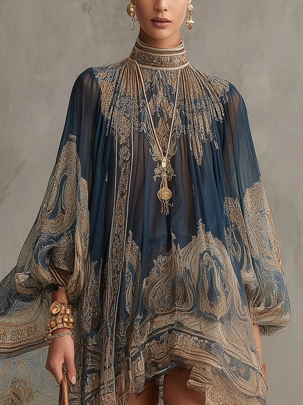Ludovica | Mini vestido azul con estampado barroco