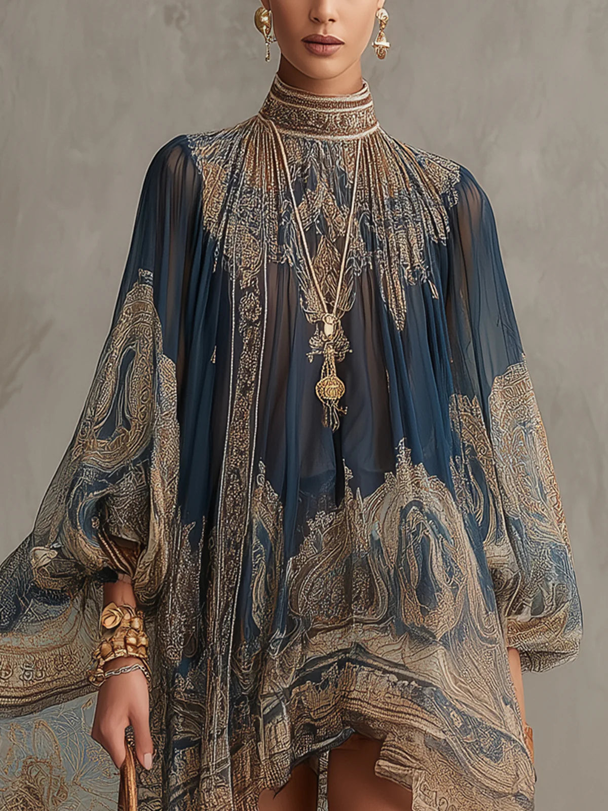 Ludovica | Mini vestido azul con estampado barroco