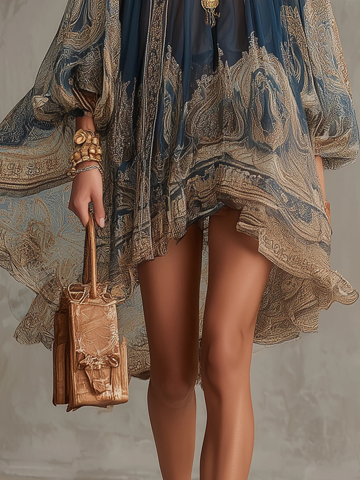 Ludovica | Mini vestido azul con estampado barroco