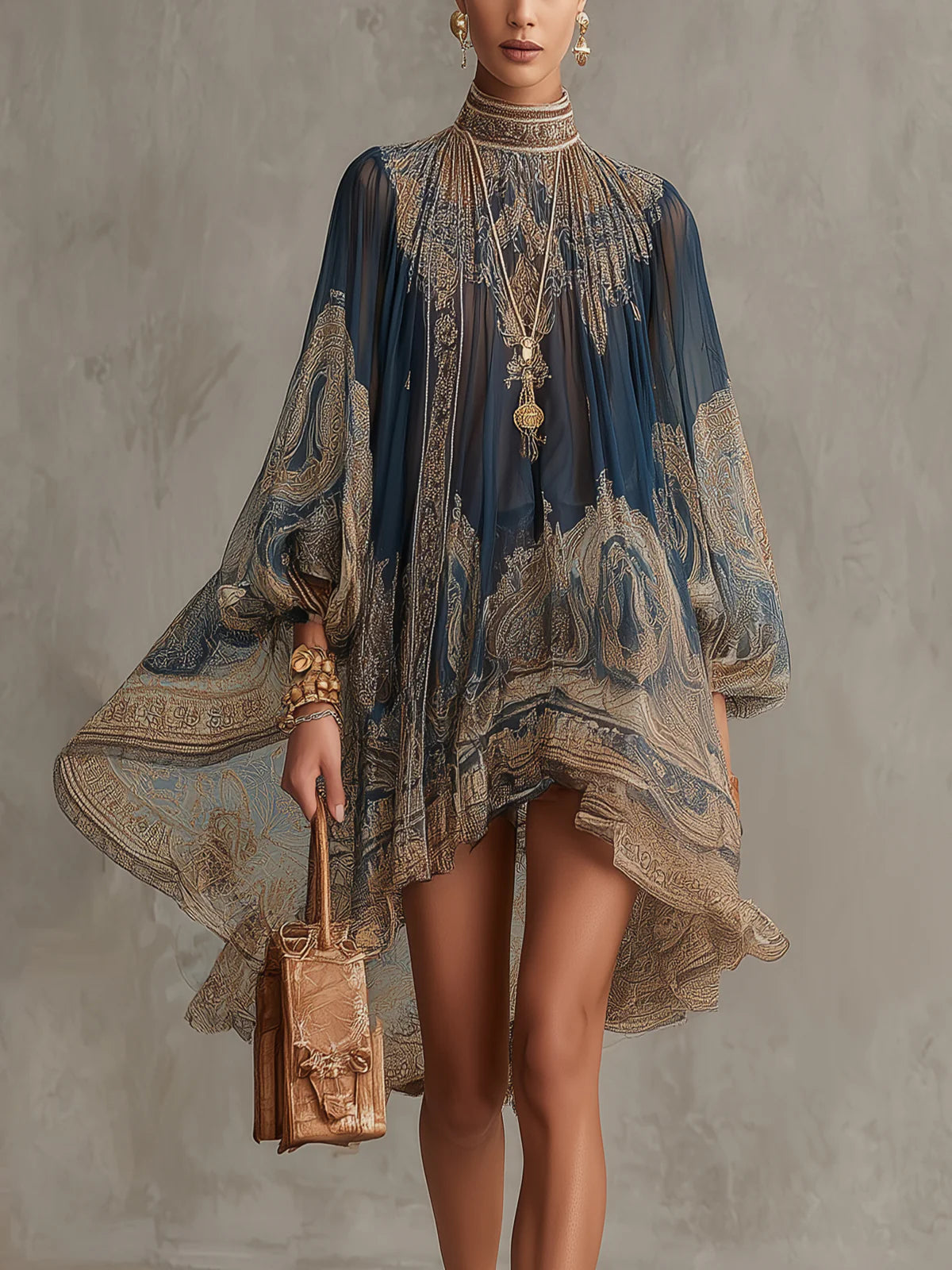 Ludovica | Mini vestido azul con estampado barroco