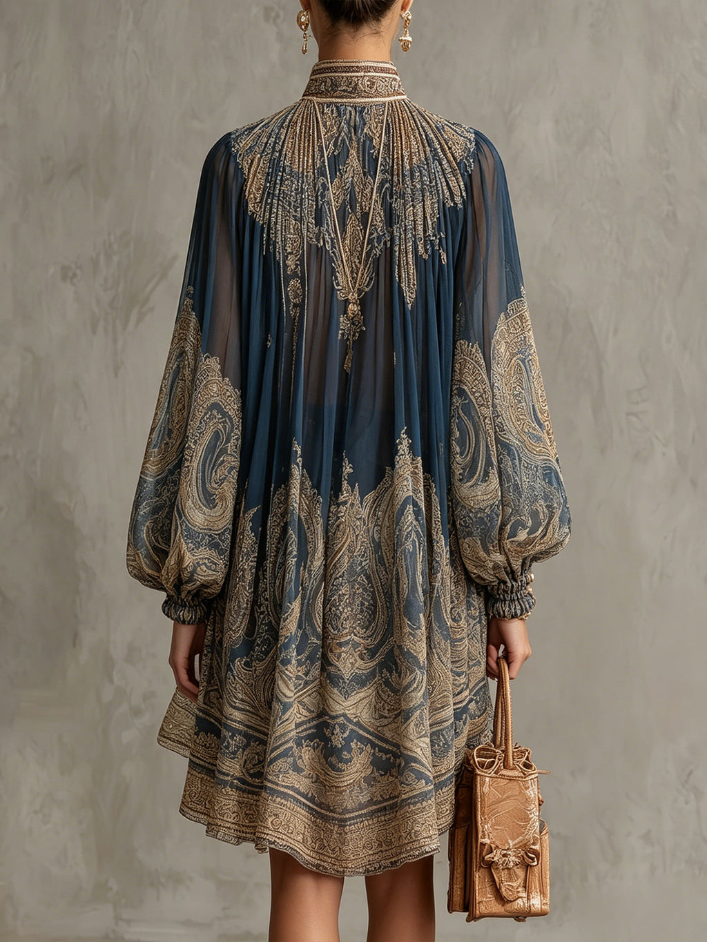 Ludovica | Mini vestido azul con estampado barroco