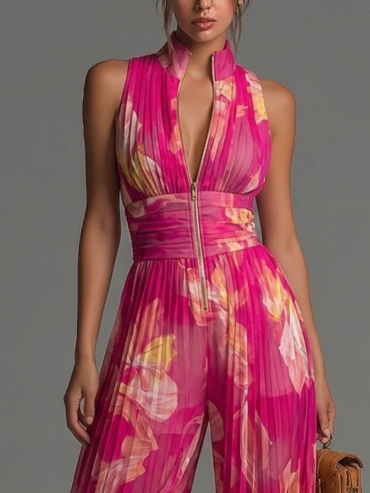 Mono de Gasa Floral Fucsia Plisado