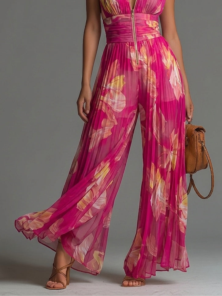 Mono de Gasa Floral Fucsia Plisado